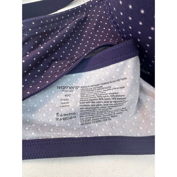 Warner's This Is Not A Bra Underwire T-Shirt Bra 1593, Evening Blue with dot NWT - Picture 5 of 6